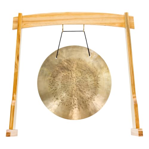 14" Gongs on East 14th Street Stand - Includes Gong, Stand, & Mallet/Versatile, Natural Wood/Extra Hooks for Four Zaphir or Koshi Chimes/Perfect for Office or Studio - size: 14" Wind Gong