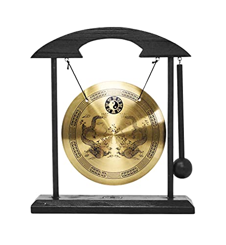 Mandala Crafts Chinese Gong - Mini Gong with Stand - Zen Art Brass Feng Shui Desktop Gong with Stand Asian Gong Bell for Home Decoration Dragon - style: Dragon