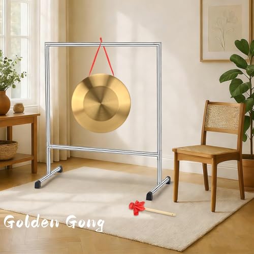 12.6 inch Gongs Instrument, Copper Gong with Beater and Red Hanging Ribbon for Celebration, Party, Festivals