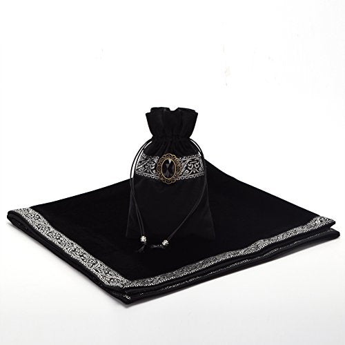 BLESSUME Altar Tarot Table Cloth for Reading with Pouch Black - color: Black