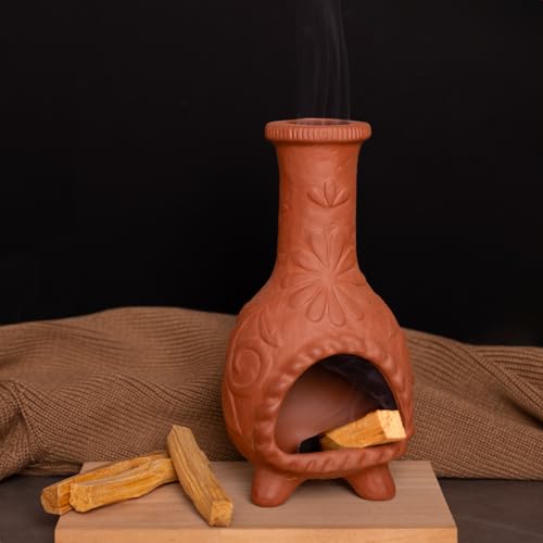 Handmade Palo Santo & Sage Burning Dish, Mini Floral Chiminea Smudge Bowl - color: Terracotta -Flower Palo Santo Holder