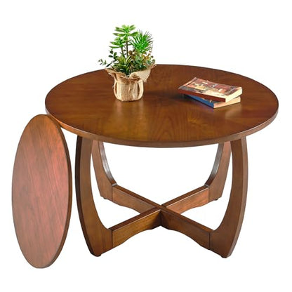 29.5" Round Coffee Table with Storage Removable Lower Shelf for Living Room - style: Farmhouse