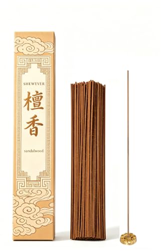 Sandalwood Stick - Handmade Chinese Incense with Brass Incense Holder - Sandalwood Core Free Stick for Meditation and Yoga, Elegant Gift Set (90 pcs) - size: Sandalwood