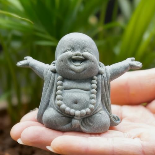 OwMell Japanese Jizo Monk Buddha Statue Figurine Aquarium Garden Decor - color: Laughing Buddha Small