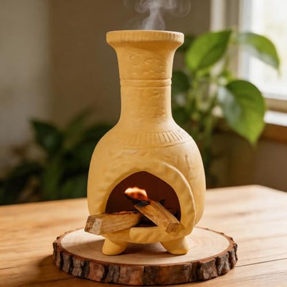 Ceramic Mini Chiminea Palo Santo Burner, Decorative Cone Incense Holder - color: Mexican Palo Santo Holde-yellow