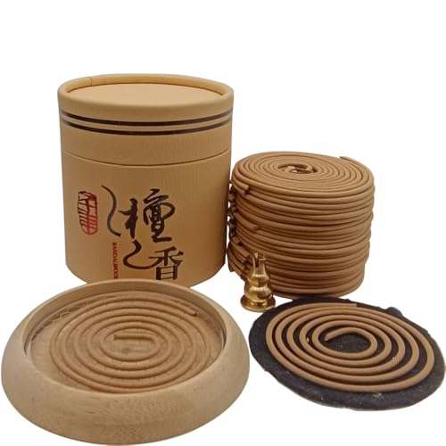 Coil Incense,Traditional spiraled,Perfect for Meditation Spaces,Living Rooms,or Any Indoor Area Where You Want to Create a Relaxing Atmosphere. (48Sandalwood+Ordinary Bamboo Incense Burner) - color: 48sandalwood+ordinary Bamboo Incense Burner