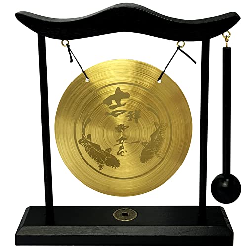 Feng Shui Zen Brass Gong Auspicious Happiness Lucky Koi Home Table Decoration Good Gift - color: Fh1306