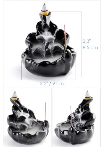 Kingrol Complete Backflow Incense Set: 1 Ceramic Cone Burner, Mat, Tweezer + 60 Sticks & 100 Backflow Cones for Zen Home Decor, Yoga, Meditation, Daily Relaxation