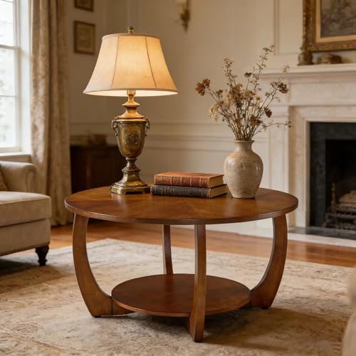 29.5" Round Coffee Table with Storage Removable Lower Shelf for Living Room - style: Farmhouse