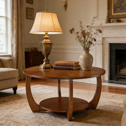 29.5" Round Coffee Table with Storage Removable Lower Shelf for Living Room - style: Farmhouse