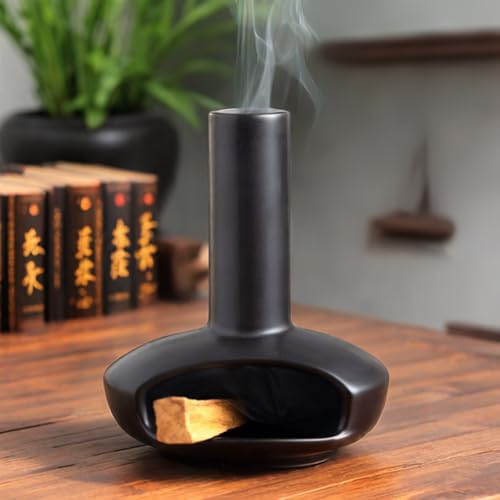 Mini Chimney Incense Burner, Ceramic Palo Santo Holder for Incense Cones - color: Round Bottomed Palo - Black