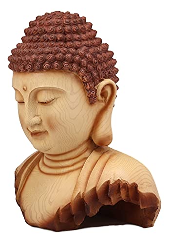Ebros Large Feng Shui Shakyamuni Buddha Gautama Bust with Ushnisha and Rosy Cheeks Statue Amitabha Celestial Buddhas Figurine Altar Decoration Buddhism Religious Sculpture in Faux Wood Resin Finish - color: 12.25"tall Large Buddha Bust