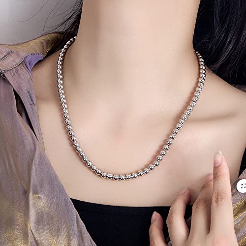Dankadi Men Solid 925 Sterling Silver Bead Necklace Women 4MM 6MM Round Prayer Beads Link Chain 18 "20" 22 "24" 26 "28" 30" 32" 34" Italy Jewelry Gift - color: 6MM, size: 22 inches