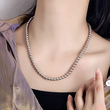 Dankadi Men Solid 925 Sterling Silver Bead Necklace Women 4MM 6MM Round Prayer Beads Link Chain 18 "20" 22 "24" 26 "28" 30" 32" 34" Italy Jewelry Gift - color: 6MM, size: 22 inches