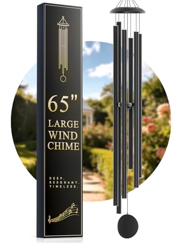 Large 65" Wind-Chimes-Outdoor-Deep-Tone, Soothing Melodic Tones Windchimes, Wind Chimes for Outside, Black Memorial Wind Chime Best Gift for Mom Women Grandma Neighbors - color: Black, size: Signature 65"