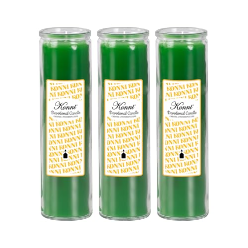 KONNI Pillar Candles in Glass Set of 3, 2x8 Inch Green Candle - color: Green