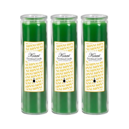 KONNI Pillar Candles in Glass Set of 3, 2x8 Inch Green Candle - color: Green