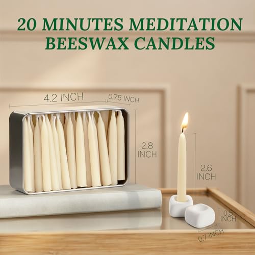 Meditation Beeswax Candles 40Pcs, 20 Minute Mini Candles Set, 2.6 Inch Small Bees Wax Taper Candles - Smokeless, Dripless and Non-Toxic for Home, Women Gifts, Yoga-White - color: White, size: 40