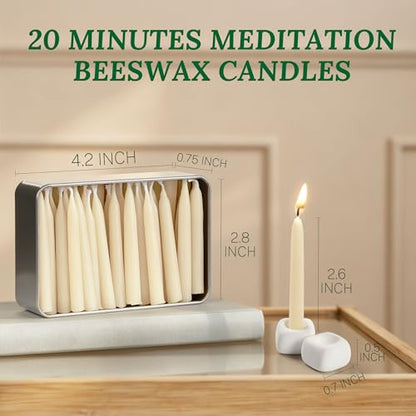 Meditation Beeswax Candles 40Pcs, 20 Minute Mini Candles Set, 2.6 Inch Small Bees Wax Taper Candles - Smokeless, Dripless and Non-Toxic for Home, Women Gifts, Yoga-White - color: White, size: 40
