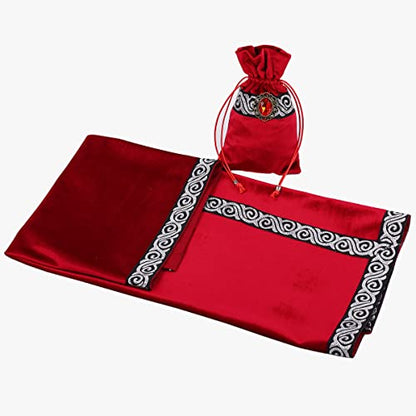 BLESSUME Wicca Square Altar Tarot Table Cloth for Reading with Card Pouch 24.4 * 24.4 inch (Red 1) - color: Red 1