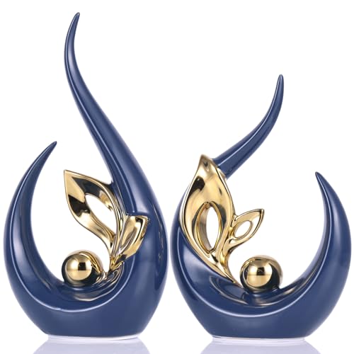 XMGZQ Blue Gold Ceramic Statues for Home Décor Accents,Abstract Art Mid Century Modern Decor,Elegantes Centerpiece Table Decorations,Navy Sculpture for Entryway,Bookshelf,Tv Stand,Mantel,Coffee Table - color: Blue