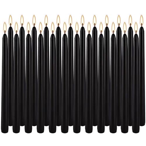 YOROXRG 24 Pack Black Taper Candles, 7-8 Hours Burn Time, Unscented, Smokeless and Dripless, 0.75 x 10 Inch Dinner Candle Set for Halloween, Household, Wedding, Party and Home Décor Candlesticks - color: Black-24