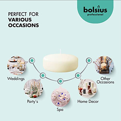 BOLSIUS 3 Inch Ivory Floating Candles - 48 Count Unscented - Premium European Quality - Imbue Breathtaking Ambiance for Romantic Wedding Centerpieces, Decorations, Events, Pool, Holiday, and Parties - size: 3 Inch, style: 4 Pack