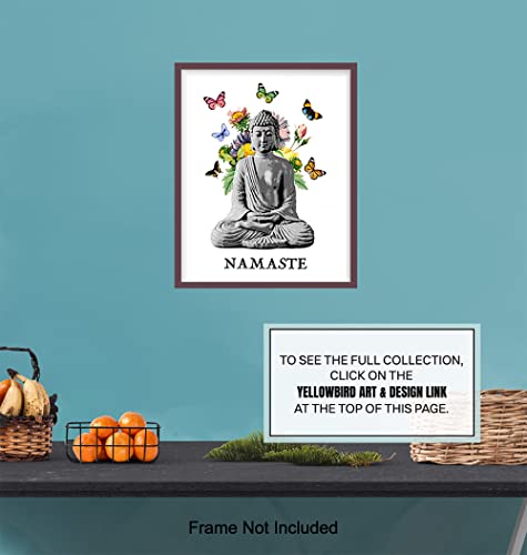 Namaste Buddhism Buddha Statue Wall Art Print - 8x10 Photo, Home Decor, Meditation Room, Spa or Yoga Studio Decoration - Boho Zen New Age Gift - Unframed Butterfly Poster Picture