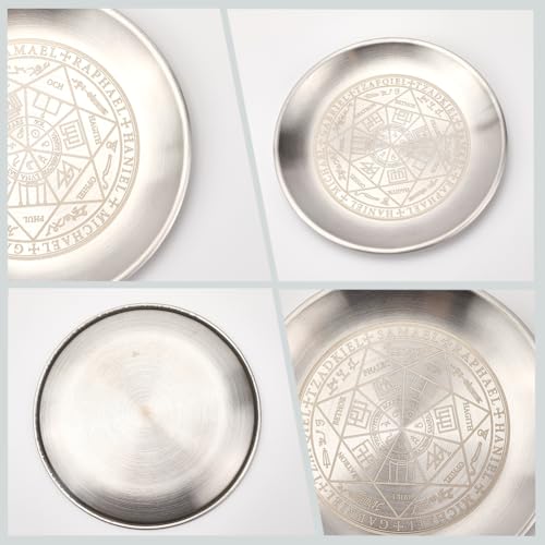 CREATCABIN Constellation Offering Bowl Altar Ritual Plate Stainless Steel Silvery Crystal Storage Flat Bowl Round Tray Dish Holder Jewelry Dish for Smudging Incense Burner 5.5Inch - style: Constellation-02