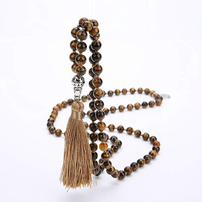 108 Mala Beads Semi-Precious Gem Stones Meditation Necklace - color: Natural Tiger Eye