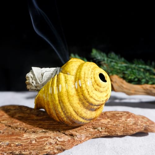 MOUGIGI Yellow Ceramic Conch Palo Santo Holder Mini Chimney Incense Burner - color: Yellow