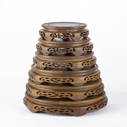 Round Wooden Pedestal Base Brown Chicken Wing Wood Height Enhancem - size: 5.1" L X 2.2" H