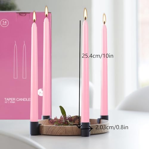 14-Pack Pink Taper Candles - 10 Inch Unscented Dripless Candlesticks, Long Burning for Weddings, Bridal Showers, Valentine's Day & Romantic Dinner Parties - color: 10"14pcs-Pink