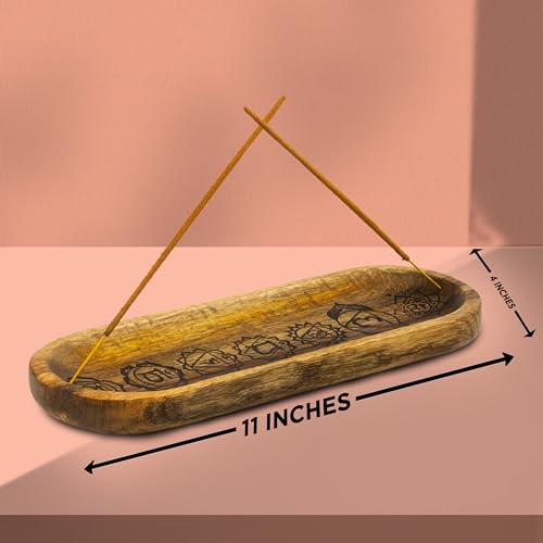 Hand Carved Incense Holder-Incense Burner/Ash Catcher/Handmade Wooden Insence Tray – Modern Gift Home/Room/Kitchen Décor Size 11x4x1.5 Inches - style: SEVEN CHAKRA BROWN