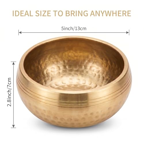5" Tibetan Singing Bowl Set, Pure Copper Handcrafted Meditation Bowl - size: 13*13CM