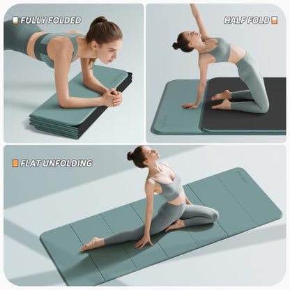 PAIDU Foldable Yoga Mat 10MM Thick SGS Certified TPE 75x26" Portable - color: Emerald Green+Black