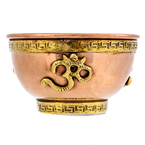 Om Copper Bowl - Offering Bowl for Altar or Ritual Use - Incense Holder, Home Decor - 3 Inches Wide - style: Om