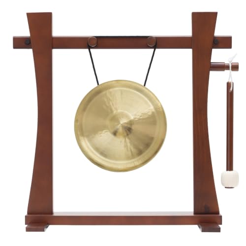 8" to 10" Chinese Gongs on the Tabletop Spirit Guide Gong Stand - Includes Gong, Stand, & Mallet/Great for Home & Office/Traditional Style - size: 8" Golden Bao Gong