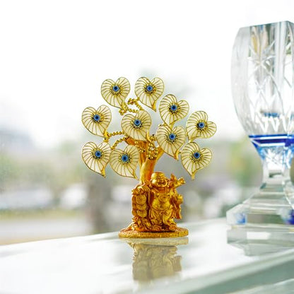 YU FENG Evil Eye Money Tree, Blue Feng Shui Decor with Golden Buddha
