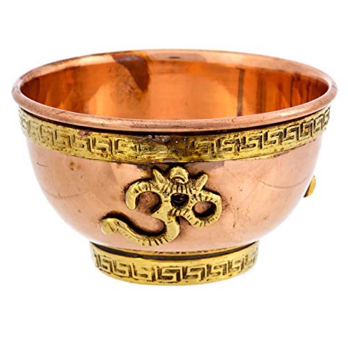 Om Copper Bowl - Offering Bowl for Altar or Ritual Use - Incense Holder, Home Decor - 3 Inches Wide - style: Om