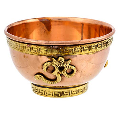 Om Copper Bowl - Offering Bowl for Altar or Ritual Use - Incense Holder, Home Decor - 3 Inches Wide - style: Om