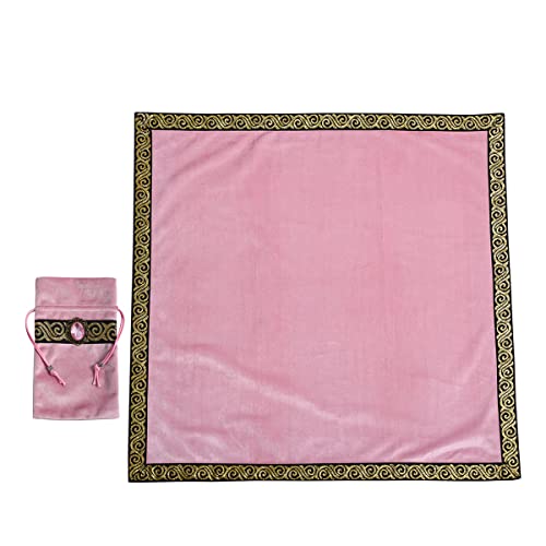 BLESSUME Wicca Square Altar Tarot Table Cloth for Reading with Card Pouch 24.4 * 24.4 inch (Pink 2) - color: Pink 2