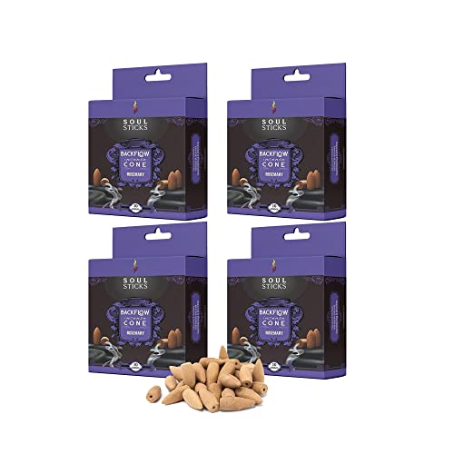 Soul Sticks Backflow Incense Cones – 40 Handmade Organic Cones for Waterfall Burner | 4 Pack Long Lasting Aromatic Scents | Thick White Smoke Incense for Meditation, Yoga & Gifts (Rosemary) - color: Rosemary
