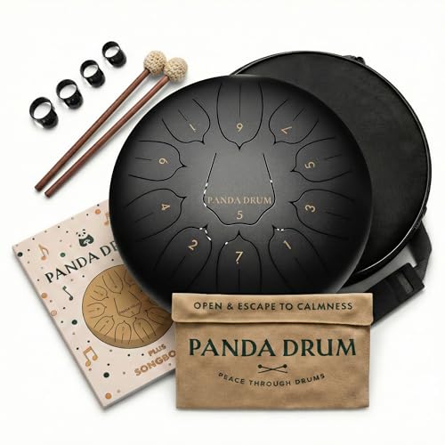 Panda Drum Plus (Black) | Steel Tongue Drum for Inside & Outside | 11 Inch - color: 3-Black