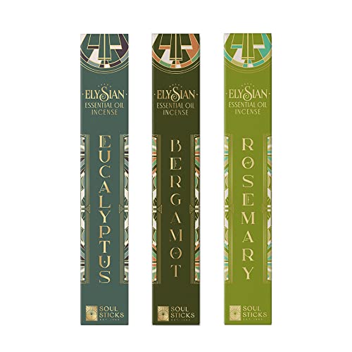Soul Sticks Elysian 3 Pack Variety Set 10 Sticks Per Pack All Natural Essential Oil Incense Sets Fragrance Aromatherapy (Green Essence)