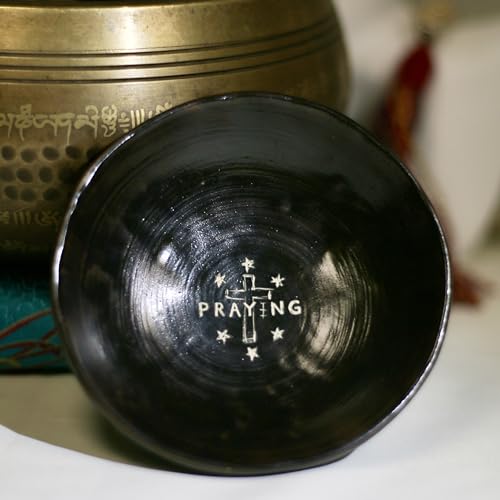 Prayer Offering Ritual Bowl Plate Great for Use Candles Tray Religious Spiritual Gifts （Black Praying） - style: Black Praying