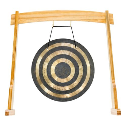 14" Gongs on East 14th Street Stand - Includes Gong, Stand, & Mallet/Versatile, Natural Wood/Extra Hooks for Four Zaphir or Koshi Chimes/Perfect for Office or Studio - size: 14" Solar Flare Gong