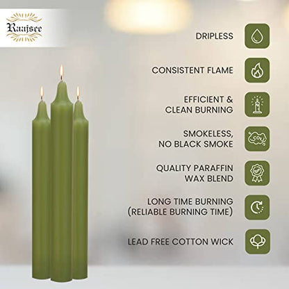 Raajsee Unscented Mini Taper Candles (Green) – 4 Inch Height × 0.5 Inch Diameter | Smokeless & Dripless | Paraffin Wax with Cotton Wicks | Long Burning (Pack of 20) - color: Green, size: 4 Inch - Pack of 40