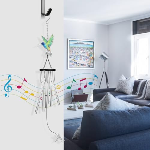Outdoors Hummingbird Wind Chimes Sympathy Memorial for Loss of Loved One - Soothing Melodic Tones Aluminum Chime Great as a Gift for Your Patio Porch Garden and Backyard (Silvery, Hummingbird) - size: 24.1" Silvery Hummingbird