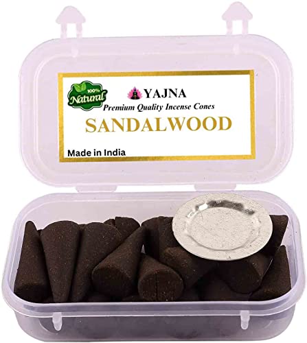 Yajna Sandalwood 100%-Natural-Incense-Cones Handmade-Hand-Dipped Organic-Chemicals-Free for-Purification-Relaxation-Positivity-Yoga-Meditation The-Best-scents (60 Count) - color: Sandalwood, size: Pack Of 60 Cones